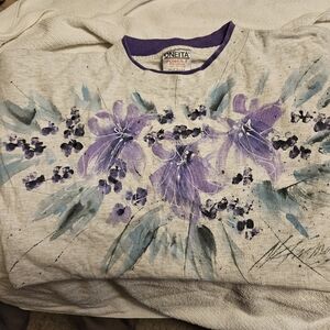 Floral Graphic Sweatshirt with Purple Accents